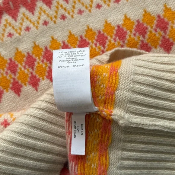 J. Crew 100% Cashmere Women's Sweater - Pink, Yellow, Cream Geometric Design - Picture 8 of 12